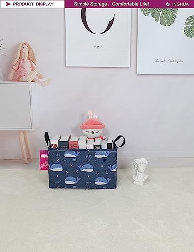 Image of Rectangular Whale Storage Basket | Fabric Organizer Bin for Books,Clothes,Gifts,Pets-Perfect for Home,Office,Nursery,Dorm,Shelf(Rec-Blue Whale )