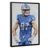 FONUHUOLIAN Sports Star Poster Aidan Hutchinson Canvas Poster Wall Art for Home Bedroom Office Dorm Room Decor Gift Black Frame 12" L X 18" W