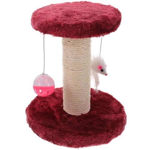 Rascador para gatos doble capa con postes de sisal y pelotas colgantes rojo oscuro miniatura 1