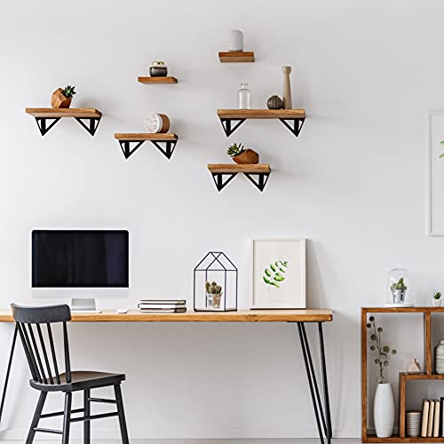 Rustic Wood Wall Shelves Set of 3,Floating Shelves Wall Mounted with Metal Bracket, Wall Mounted Farmhouse Shelves for Living Room, Kitchen, Bedroom and Bathroom - Thumbnail 5