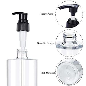 Harrods 5 Pieces - Empty Shampoo Pump Bottles Refillable Dispenser Container Liquid Soap Dispenser Pump Lotion Bottle Plastic Cylinder with Pumps - 500ml Each (Transparent)