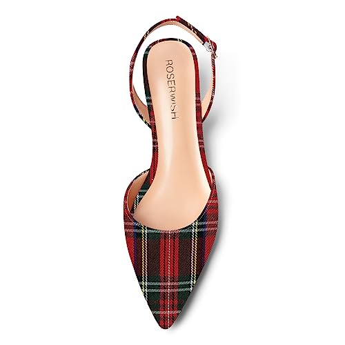 ROSERWISH Womens Buckle Pointed Toe Dress Fashion Backstrap Dating Patent Kitten Low Heel Pumps Shoes 2 Inch3