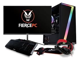 Fierce Ryzen Gaming PC Bundle – AMD Ryzen 3 4300G 4 GHz, AMD Vega 7 Grafik, 16 GB 3000 MHz, 1 TB Festplatte, Windows 10 inklusive, Tastatur und Maus, 24-Zoll-Monitor, Gaming-Headset