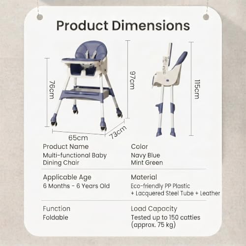Image of 2-in-1 Convertible Baby High Chair for Feeding & Dining | Foldable High Chair with 5-Point Safety Harness, Double Removable Tray, Wide Footrest, Soft Cushion & Storage Basket | Lightweight Travel Friendly Baby Feeding Chair ( Blue Color )