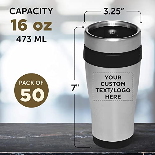 Custom Insulated Stainless Steel Travel Mugs 16 Oz. Set Of 50, Personalized Bulk Pack - Perfect For Coffee, Soda, Other Hot & Cold Beverages - Black #TOP4