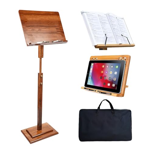 EASIDAYFAN Bamboo Music Stand for Sheet Music with Carrying Bag, Portable Wood Music Stands Holder Foldable with Case Adjustable Height 45.3''-53.1'' for Guitar Violin Piano (Bamboo Music Stand)