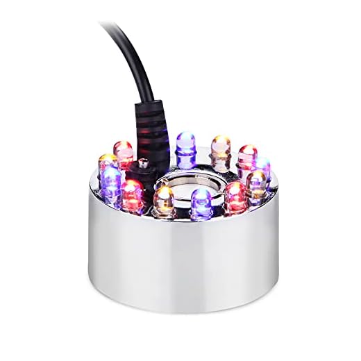 AGPtek Pond Garden Indoor Outdoor Fountain Accessories Fog Machine Atomizer Air Humidifier, 400mL/H Aluminum Original Mini Mist Maker Fogger with 12 LED Lights Water