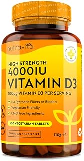 Vitamin D 4000 IU - 500 Micro Tablets - Max Strength - 16 Month Supply - Hight Strength Vegetarian VIT D3 - Vitamin D3 Supports Your Immune System & Bone Health - Made in The UK by Nutravita