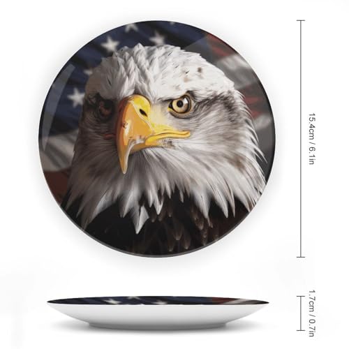 Plato decorativo de cerámica blanco con bandera y águila 6 pulgadas miniatura 2