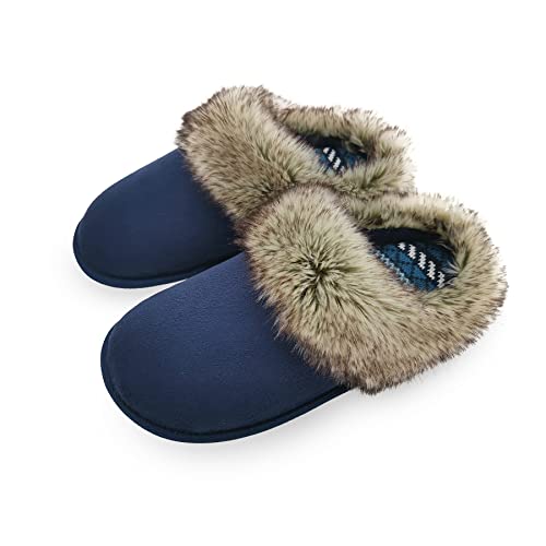 ofoot Womens Winter Warm Comfortable Moccasins Faux Fur Suede Slip On Slippers Mules Furry House Shoes