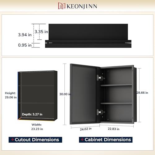 Image of Keonjinn 24 inch x 30 inch Large Medicine Cabinet with Mirror for Bathroom, Black