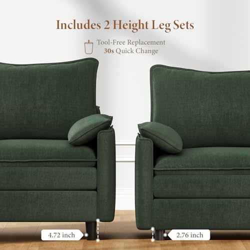 Image of Vesgantti 74 inch Loveseat Sofa for Living Room, Comfy Cloud Couch Deep Seat Chenille Modern 2 Seater Small Sofa with Armrest Pillow, Easy Assembly for Small Spaces, Green