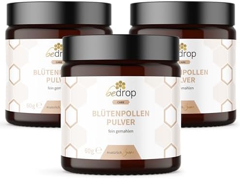 bedrop Blütenpollenpulver Bienenpollen Blütenpollen Pulver gemahlen, naturrein & Imker-Qualität ohne Zusatzstoffe aus nachhaltiger EU-Produktion, 60g (Sparset: 3x 60g Pulver)