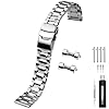Juntan 22mm Stainless Steel Watch Strap, Curved End Straight End for Men Women Metal Watch Bands Straps Quick Release Replacement Bracelet with Double Folding Buckle Silver #1