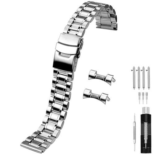 Image of Juntan 20mm 22mm Stainless Steel Watch Band Curved End Straight End for Men Women Metal Watch Bands Strap Quick Release Replacement Bracelet with Double Folding Buckle Silver