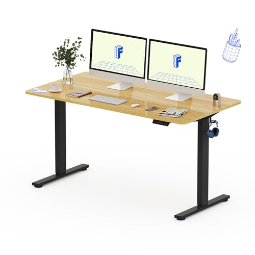 FLEXISPOT Höhenverstellbarer Schreibtisch 160×80cm, mit Haken und 25mm EINTEILIGER Tischplatte, ergonomischer Schreibtisch mit LED-Höhenanzeige und Memory-Funktion (Ahorn, Schwarz)