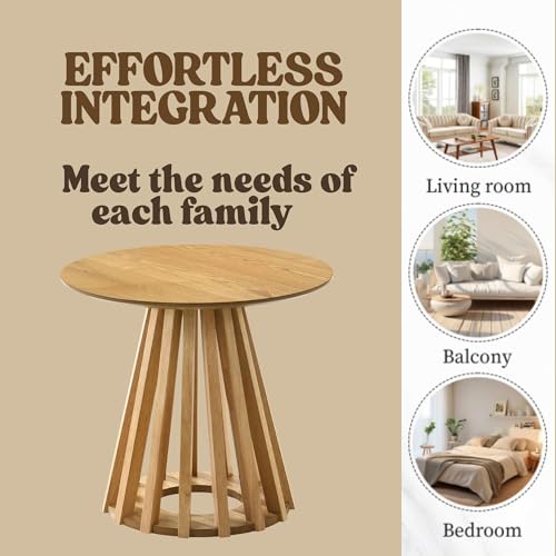 Image of HNY Round Fluted End Table, 19.7 inch Modern Black Side Table, Mid Century Wood Circle Bedside Tables Drink Table Nightstand for Bedroom, Living Room, Small Space, Natural