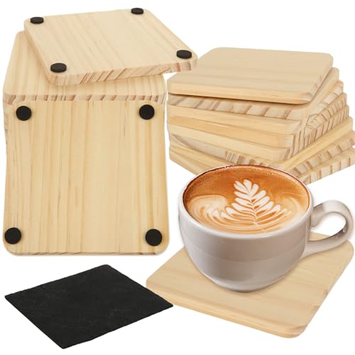 APACALI 30PCS Wooden Coasters 10cm, 8mm Thickness Wooden Coasters Bulk, Blank Wood Coaster, Square Wooden Coaster, Wood Coasters for Craft, Painting, Home Decoration, 4inch
