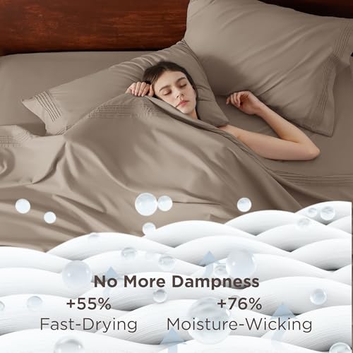 Image of Bedsure Deep Pocket King Sheet Set - Fits Mattresses Up to 21 Inches Thick - 4 Piece GentleSoft Bed Sheets, Moisture Wicking, Soft & Cooling Bedsheet & Pillowcases, Easy & Secure Fit, Brown