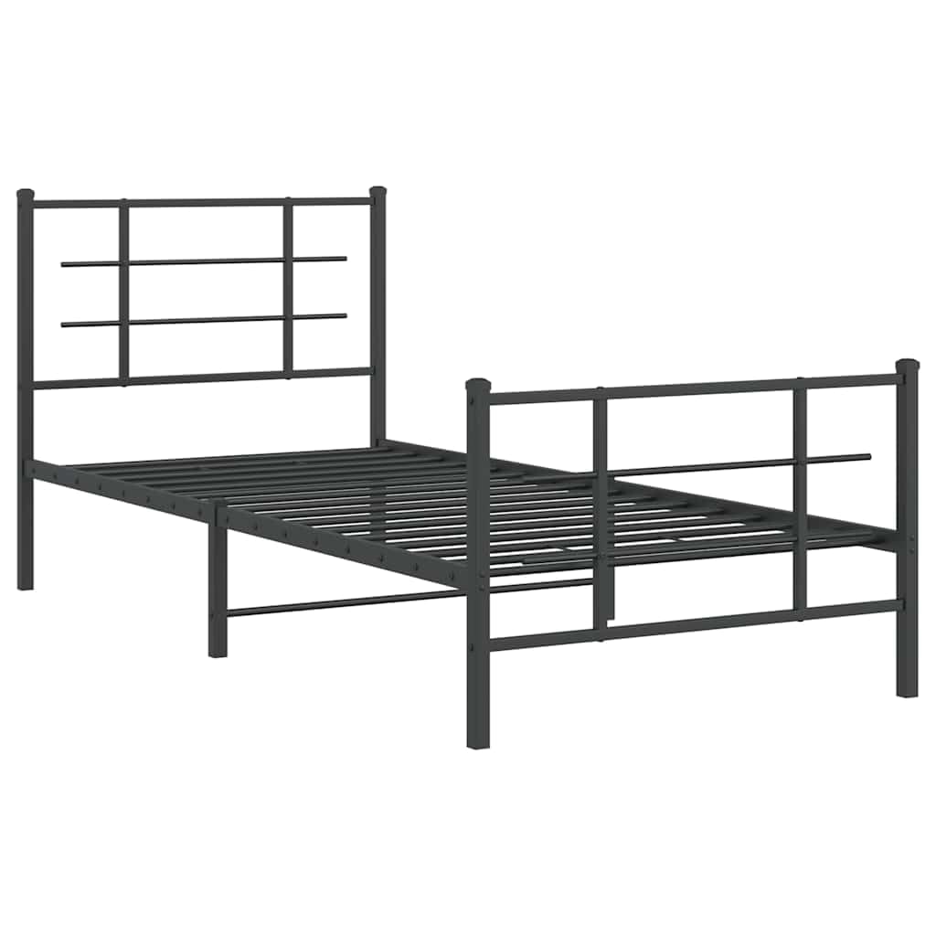 vidaXL Metalowa rama łóżka z wezgłowiem i zanóżkiem, czarna, 90x200 cm
