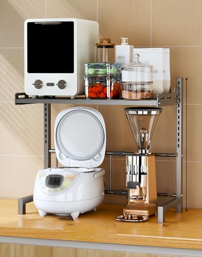 Estante extensible para horno microondas, organizador de encimera de cocina de 2 niveles/3 niveles, soporte de almacenamiento telescópico ajustable en altura, negro, 3 capas