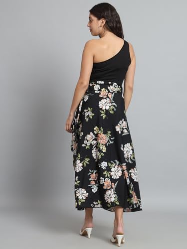 Image of Girl Code Crafted Adjustable Flower Print Black Wrap Skirt