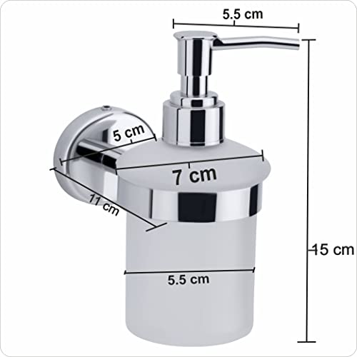 Image of Premium Wall Mounted Liquid Soap Dispenser - 304 Stainless Steel Holder with Frosted Glass Bottle | Rust-Proof Hand Wash Pump for Bathroom, Kitchen, & Wash Basin (Round 2910)