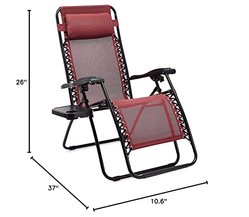 Amazon Basics Textilene Outdoor Adjustable Zero Gravity Folding Reclining Lounge Chair With Side Table And Pillow - Pack Of 2, Red #TOP2
