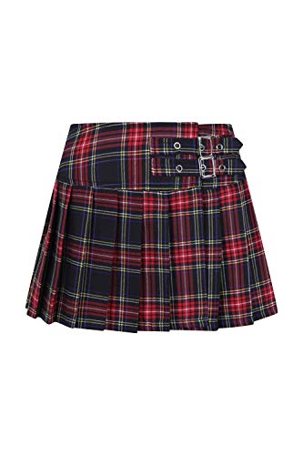 Banned Mini Falda Tablas Black Tartan Cadera Cierre de Lado Hebillas SBN216R/B (XL, Black Tartan)