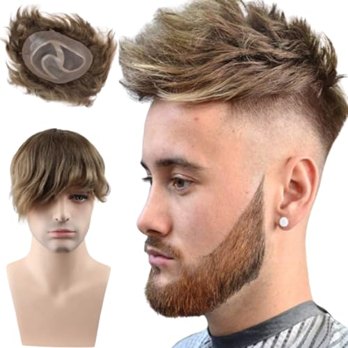 Voloria Toupee Hair Piece for Men - 100% European Virgin Human Hair Replacement System - 10'x8' #18 Light Brown Color