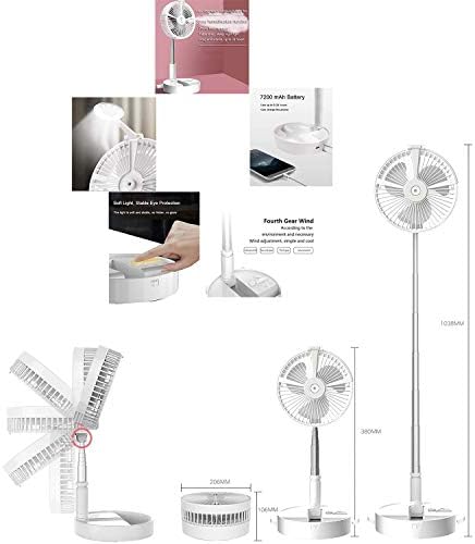 Portable Desk Table Fan, Height Adjustable Folding Telescopic Floor Fan with Mister, USB Rechargeable Personal Fan Travel Fan with 4 Wind Speeds Air Humidifier LED Lamp and Night Light for Outdoor Camping fishing