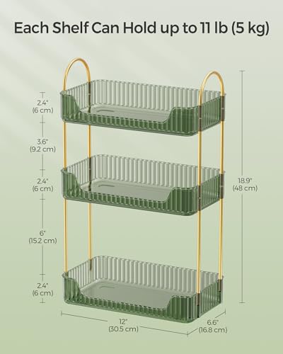 Image of SONGMICS Makeup Organizer, 3-Tier Countertop, Customizable, Pale Green | Customizable skincare organizer countertop, 2 types of accessories, jewelry holder, for vanity, bedroom, bathroom UJKA013C01