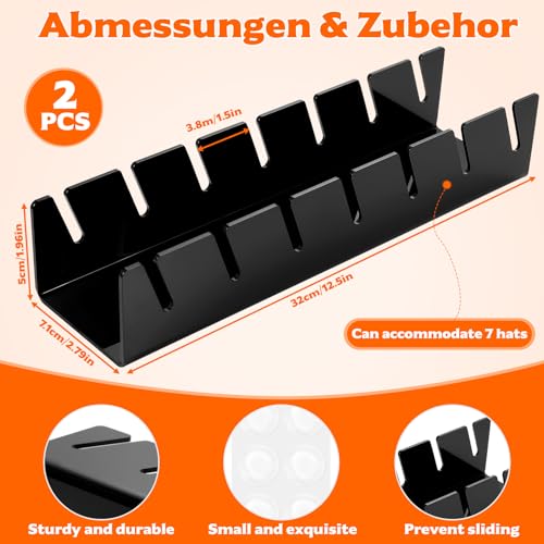 AIOUHMYM 2 Stück Basecap Halterung, Cap Halter Acryl Hutständer, Kunststoff Kappen Organizer, Huthalter für Schlafzimmer Kommoden Desktop Baseballkappen Mützen Aufbewahrung(Fasst 14 Hüte, Schwarz)