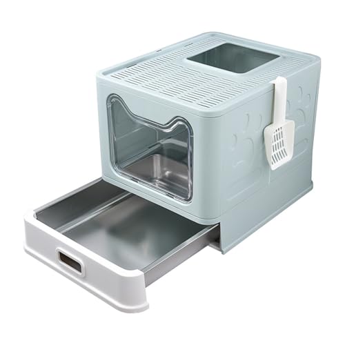 Arenero plegable para gato con tapa azul grande miniatura 1