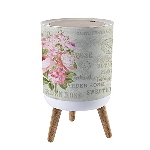 Boho Chic Botanical Floral Small Trash Can With Lid Garland Blooming Flowers Spring Garden Round Recycle Bin Press Top Garbage Can Wastebasket For Kitchen Bathroom Bedroom Dorm 7L/1.8 Gallon #TOP17