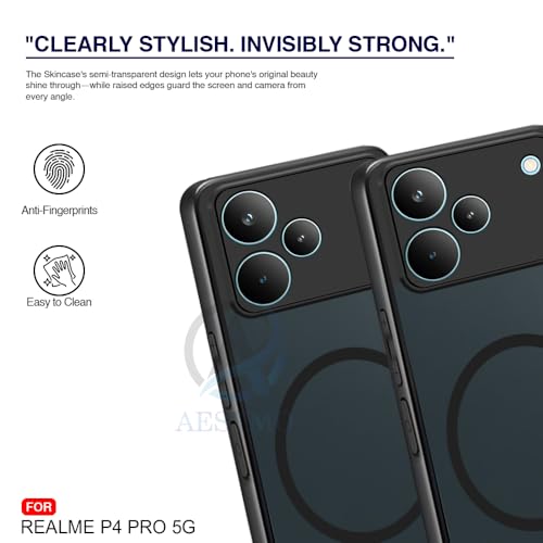 Image of AESTMO Realme P4 Pro 5G Back Cover | 360 Protection | Matte Frosted Hard Back Translucent | Compatible with MagSafe Accessories (MagSafe Matte Hard Black Bumber)