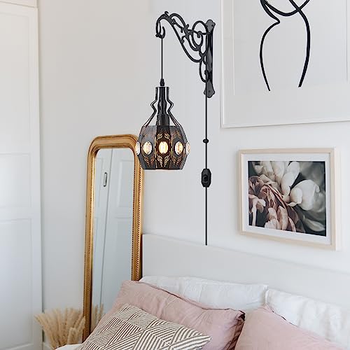 Image of 2PK Wall Sconce Plug in Hanging Lamp Shelf Dimmable Wall Sconces Adjustable Wall Lights with Plug in Cord and Dimmer On /Off Indoor Wall Sconces for Living Room Bedroom