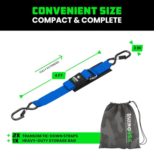 Image of Rhino USA Boat Transom Straps (2-Pack) - Trailer Tie Downs for Boats