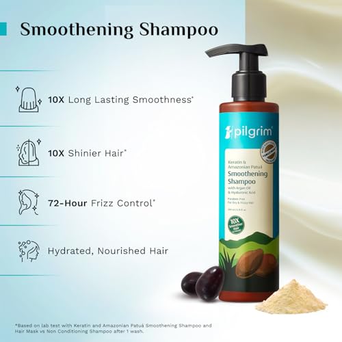 Image of Pilgrim Patu & Keratin Hair SMOOTHENING SHAMPOO for Dry & Frizzy hair 200 ML (Pack of 3) | Paraben free shampoo for Women & Men | Hair Smoothening & healthy scalp