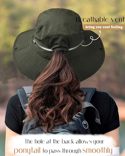 Image of FURTALK Sun Hats for Women Ponytail Wide Brim Summer Packable Cowboy Hat | 100% Nylon, Convertible Cowboy Style, Foldable & Packable, Adjustable Drawstring, Ideal for Hiking, Gardening, Beach Boating