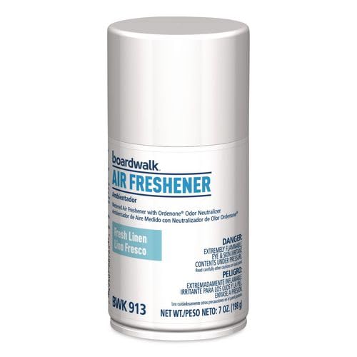 Boardwalk 7oz Metered Air Freshener Refill, 6-Pack, Fresh Linen Scent, Aerosol Spray, Fits Most Dispensers, Odor Eliminator, Made in the USA