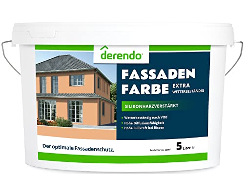 derendo Fassadenfarbe terracotta 5l mit EXTRA hohem Wetterschutz, matte silikonharzverstärkte Fassaden Farbe, hohe Deckkraft und gute Füllkraft bei kleinen Rissen (Aprikose)