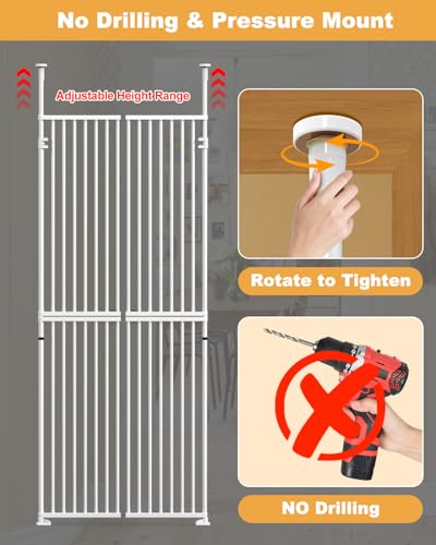 Extra hohes Katzengitter 180 cm, Katzengitter für Türen ohne Überklettern, doppeltwirkende Tür für 75–82 cm breite Öffnung, kein Bohren, 3,17 cm Gitterabstand, Haustiergitter, Türgitter für Flur/Trepp
