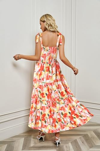Image of kinstell Women's Summer Boho Spaghetti Strap Square Neck Ruffle Casual Flowy Long Dress Beach Swing Party Maxi Dress