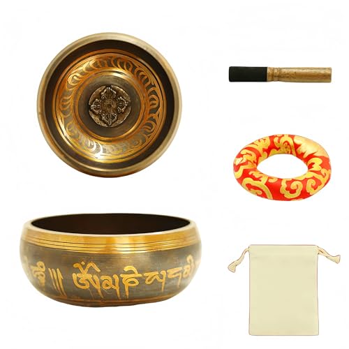 Fay Bless tibetansk sjungskål set – handhamrad meditation ljudskål med klubba, kudde och väska – för yoga, mindfulness, ljudterapi,...