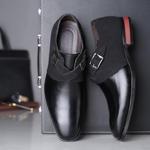 Dress Shoes for Men Two Tone Monk Anti-Slip Office Business Synthetic Pu Suede Leather Casual Slip-on Breathable2