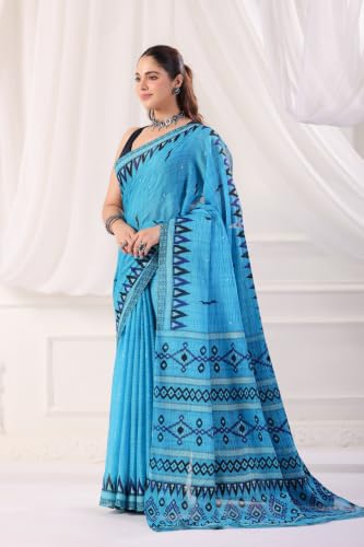 Image of TAMAIRA FASHION Mulmul Pure Cotton Saree For Woman Sambalpuri Printed |Office Wear Daily Wear Sarees For Women Without Blouse Piece (Available in 10 Colours)