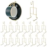 BOHUIZ 16 Pcs Gold Tea Cup and Saucer Display Stand Holder Rack Metal China Teacup Display Easel Coffee Mug Organizer for Plate Teapot Tables Home Decoration