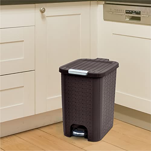 Image of FLAIR Ultra Home Pedal Trash Bin - 8L Medium Dustbin with Inner & Lid | Unbreakable Plastic, Odor Control, Lightweight | Non Garbage Smell | Perfect for Bathroom, Kitchen & Office (Brown)