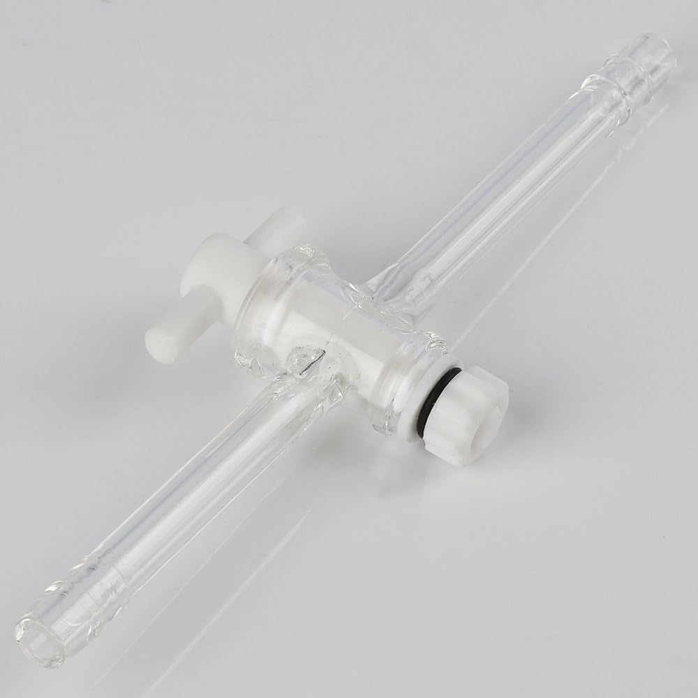 stonylab Adaptateur de Contrôle de Débit Sous Vide en Verre, Adaptateur de Décollage de Distillation Sous Vide de Verre Borosilicaté avec Robinet d’Arrêt en PTFE pour Fournitures de Laboratoire